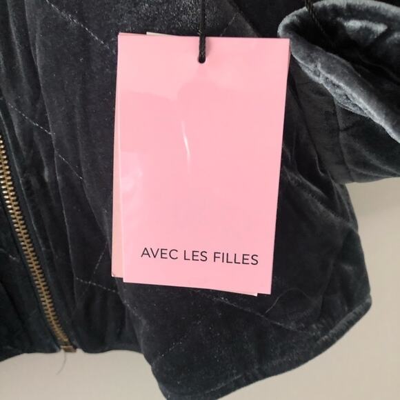 Avec Les Filles Quilted Velvet Charcoal Navy Jacket NEW - Picture 7 of 8